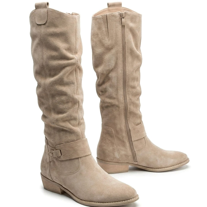 Women's Slouch Knee High Boots Block Heel Side Zip