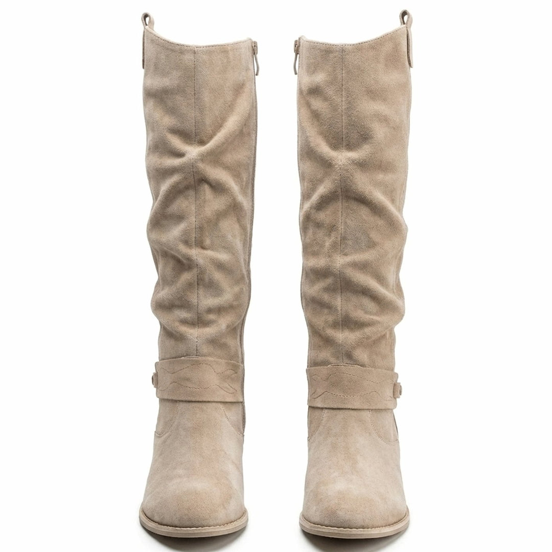 Women's Slouch Knee High Boots Block Heel Side Zip