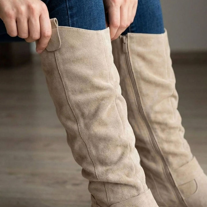 Women's Slouch Knee High Boots Block Heel Side Zip