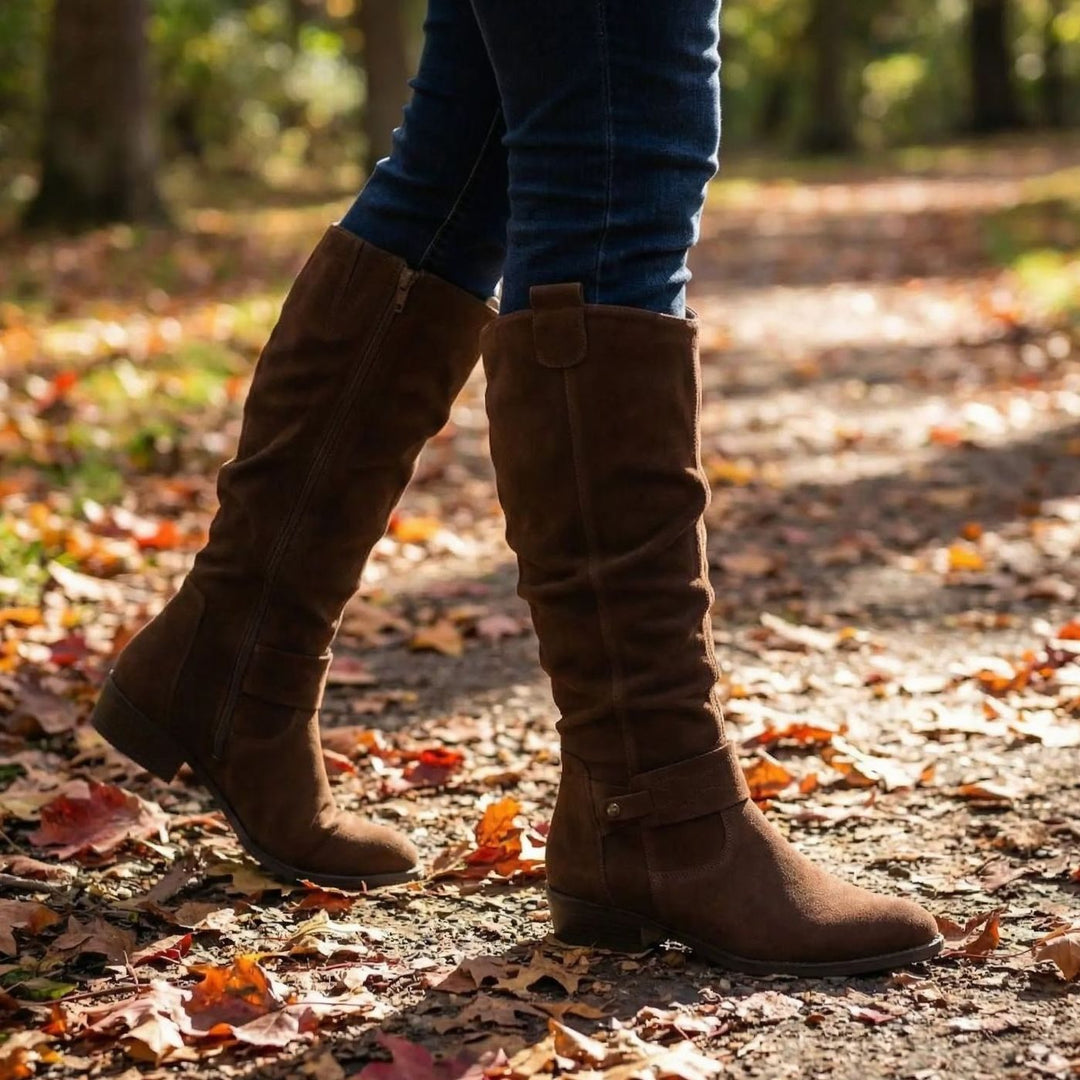 Women's Slouch Knee High Boots Block Heel Side Zip