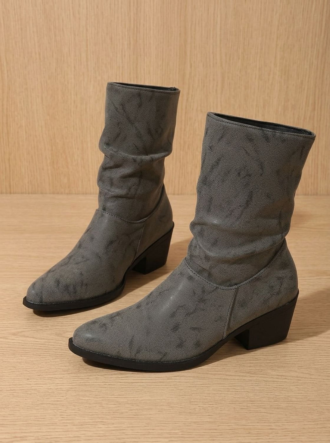 Women's Slouch Mid-Calf Block Heel Faux Leather Boots