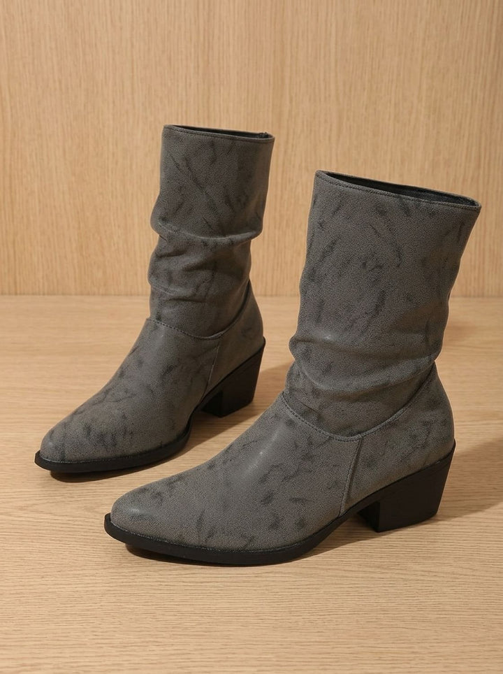 Women's Slouch Mid-Calf Block Heel Faux Leather Boots