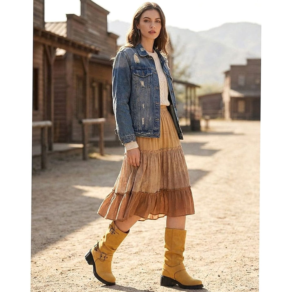 Women's Slouch Mid-Calf Buckle-Strap Biker Boots