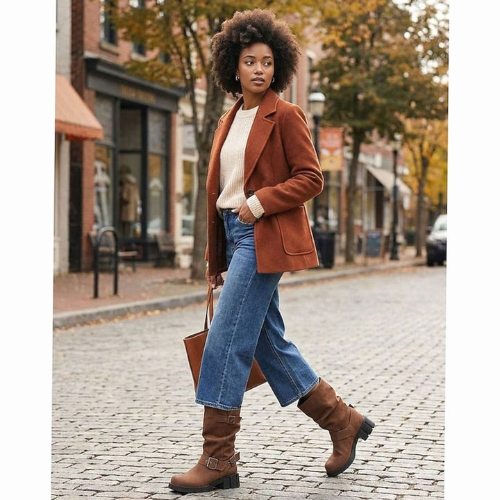 Women's Slouch Mid-Calf Buckle-Strap Biker Boots