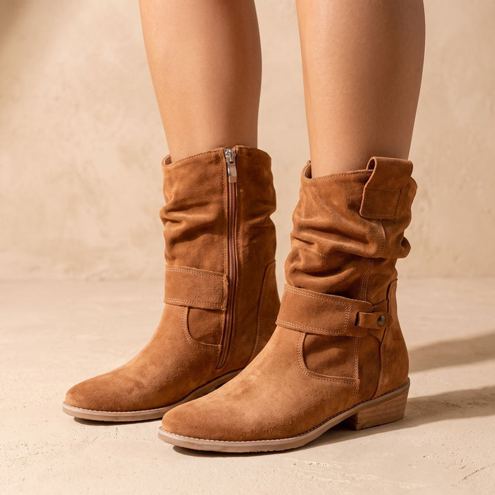 Women's Slouch Suede Block-Heel Ankle Boots Side Zip