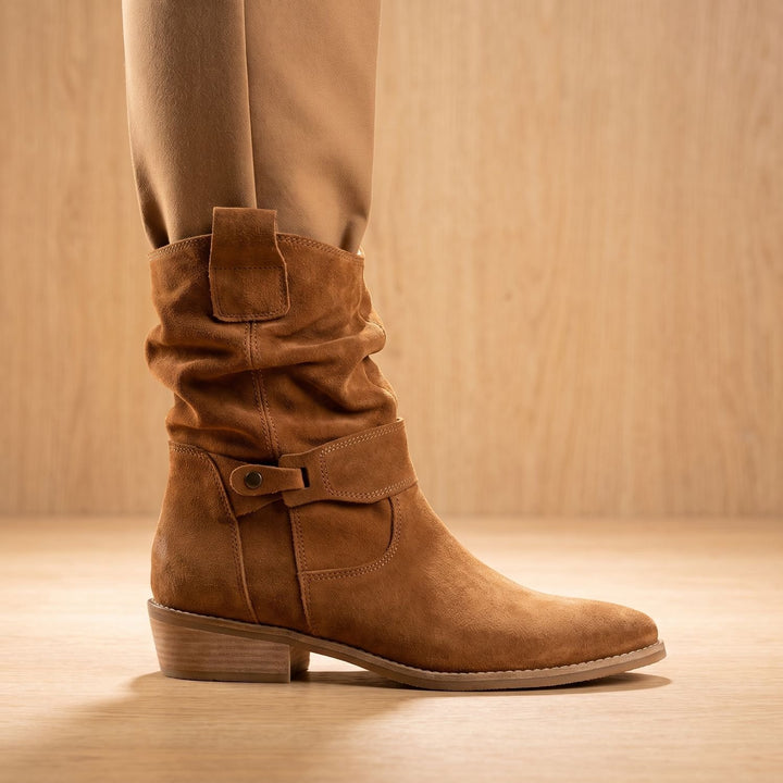 Women's Slouch Suede Block-Heel Ankle Boots Side Zip