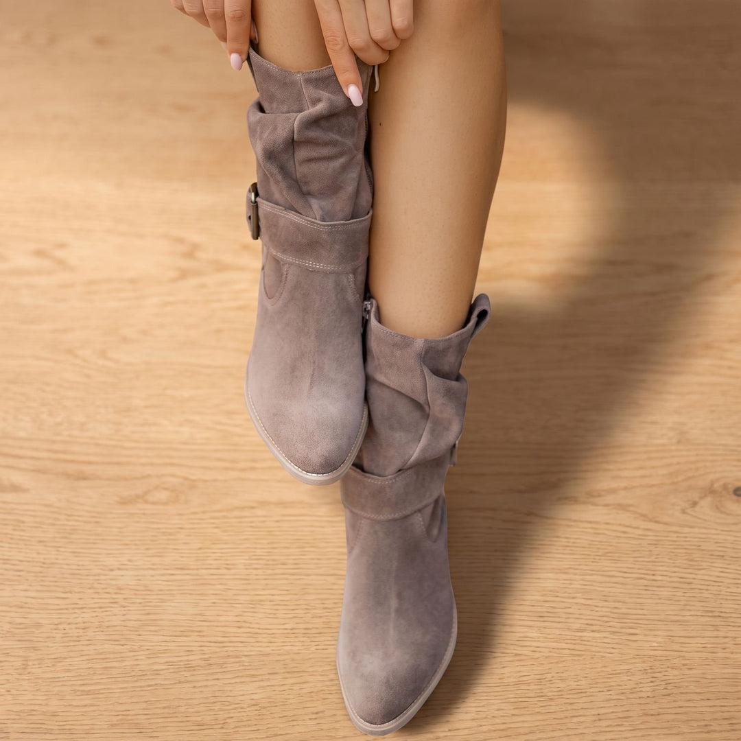 Women's Slouch Suede Block-Heel Ankle Boots Side Zip