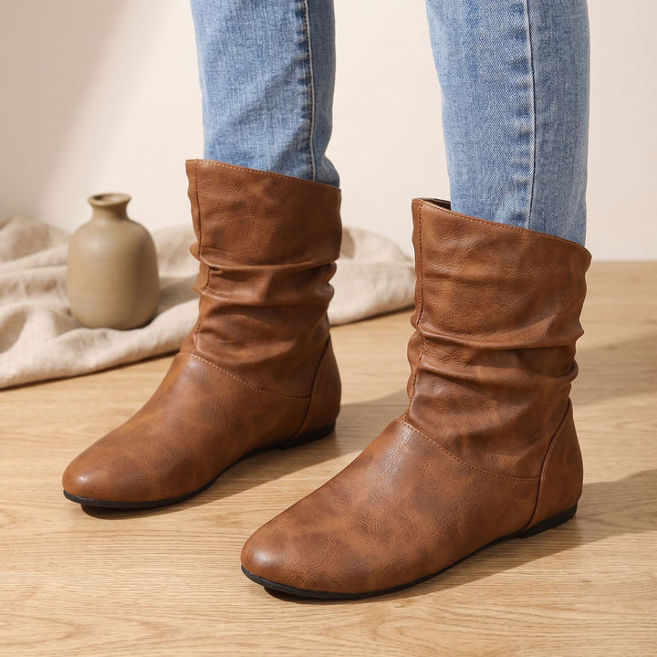 Women's Slouchy Flat Ankle Boots Round-Toe Pull-On