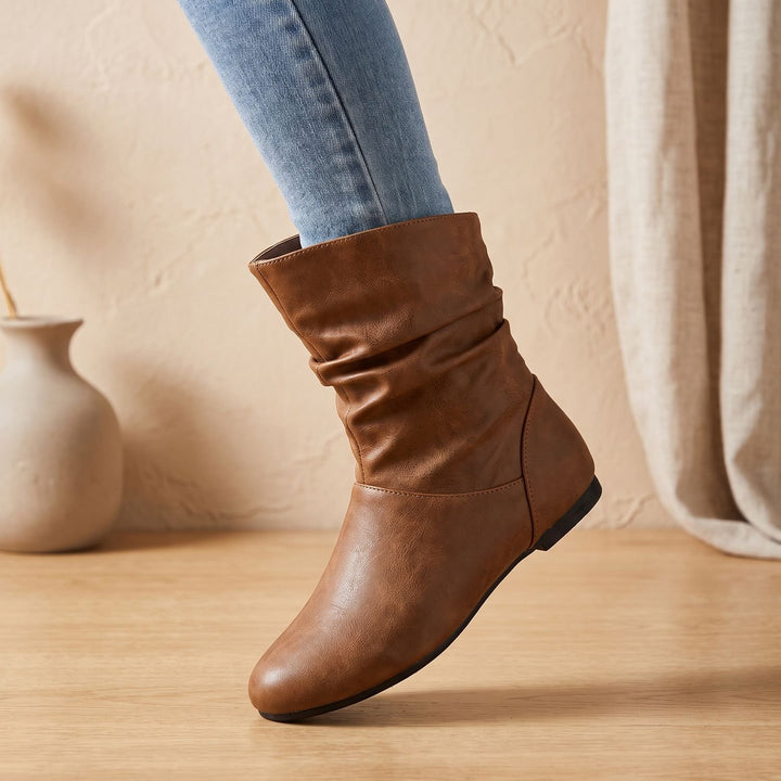 Women's Slouchy Flat Ankle Boots Round-Toe Pull-On