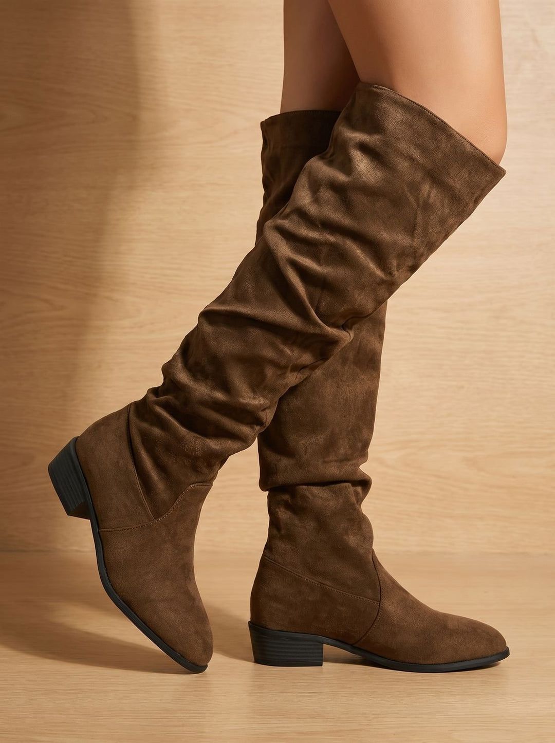 Women's Slouchy Over-the-Knee High Boots Pointed Toe Low Stacked Heel
