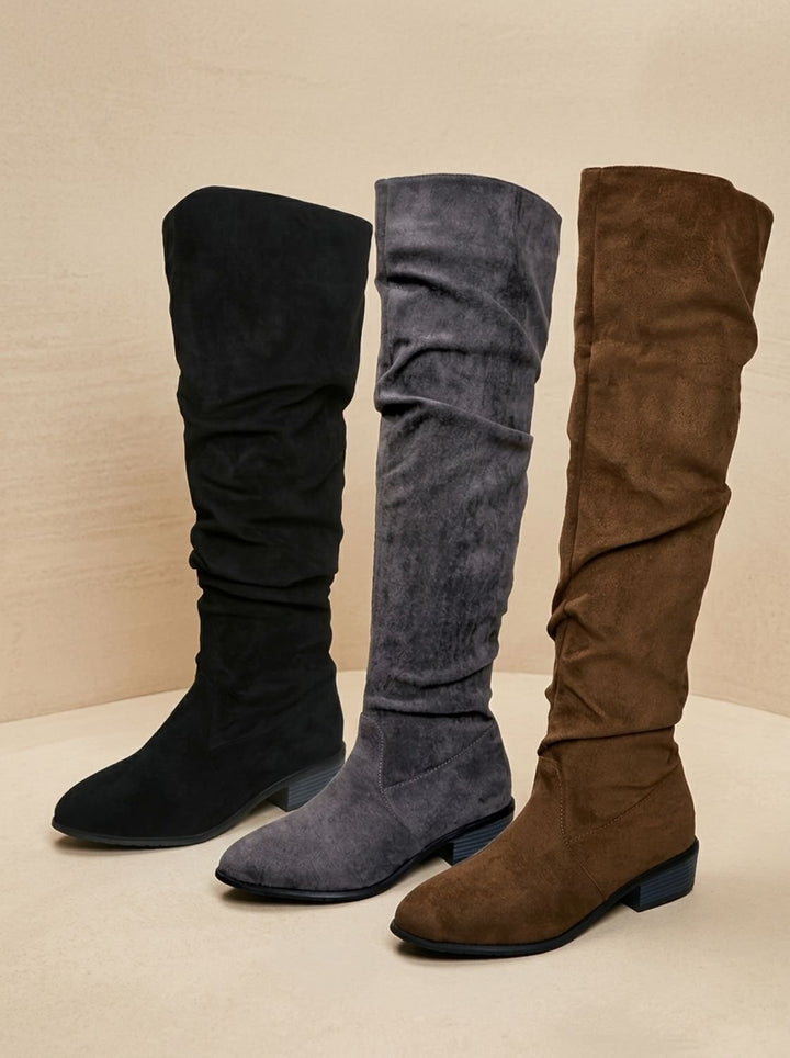 Women's Slouchy Over-the-Knee High Boots Pointed Toe Low Stacked Heel