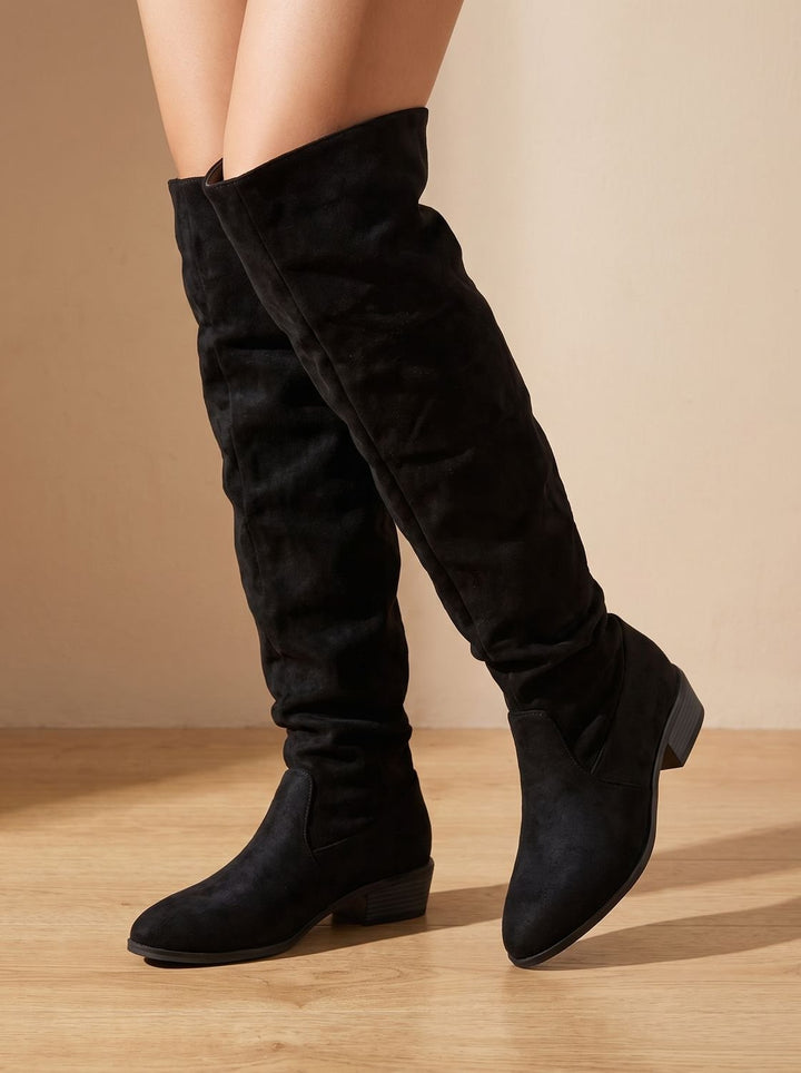 Women's Slouchy Over-the-Knee High Boots Pointed Toe Low Stacked Heel