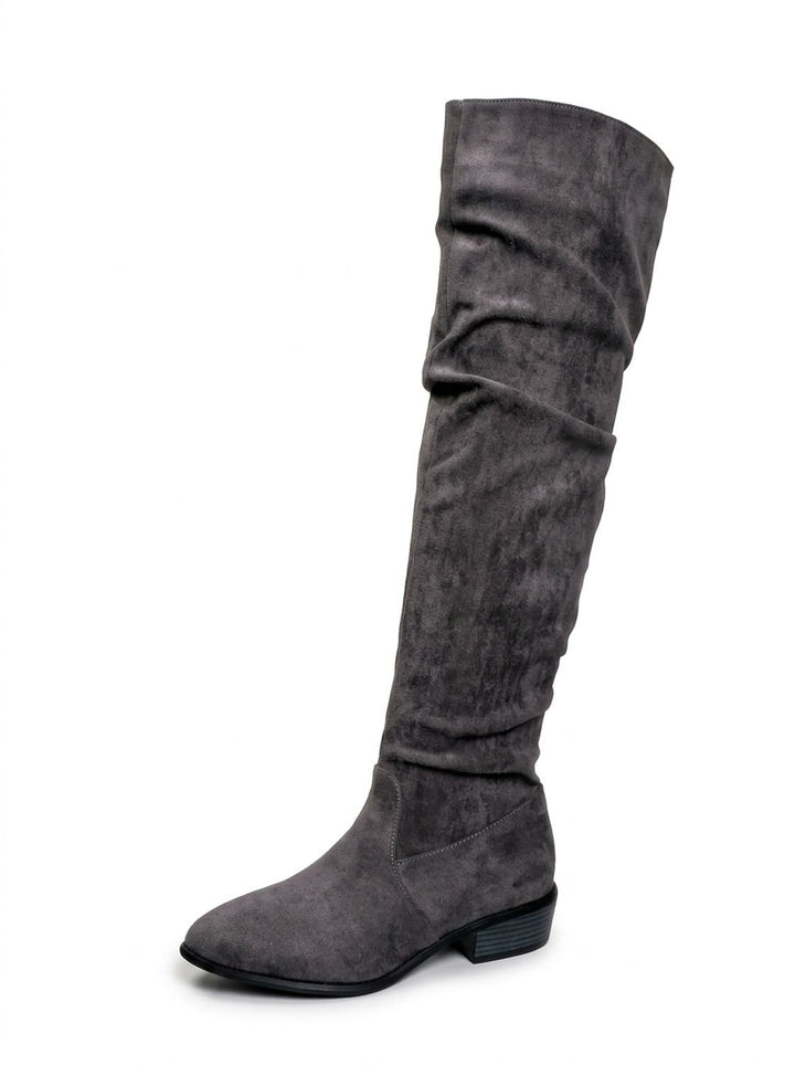 Women's Slouchy Over-the-Knee High Boots Pointed Toe Low Stacked Heel