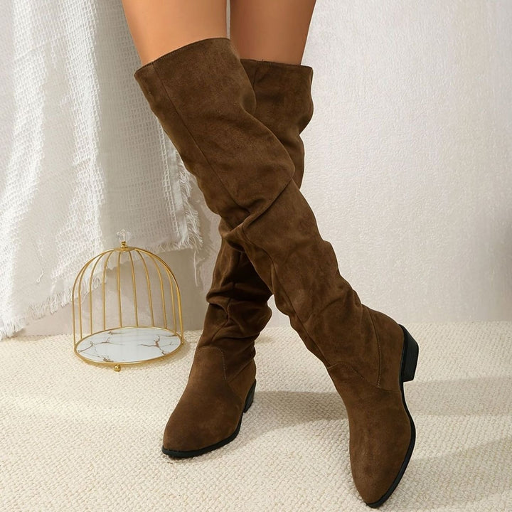 Women's Slouchy Over-the-Knee Suede Block-Heel Boots - Khaki