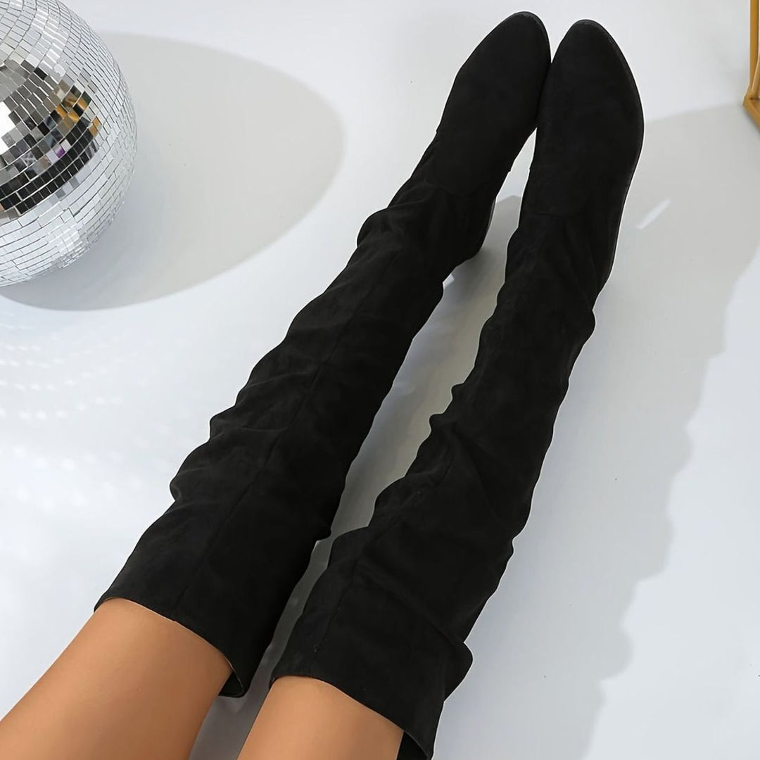 Women's Slouchy Over-the-Knee Suede Block-Heel Boots - Black