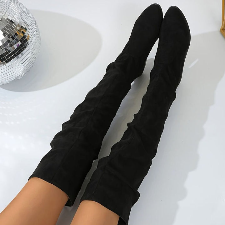 Women's Slouchy Over-the-Knee Suede Block-Heel Boots - Black