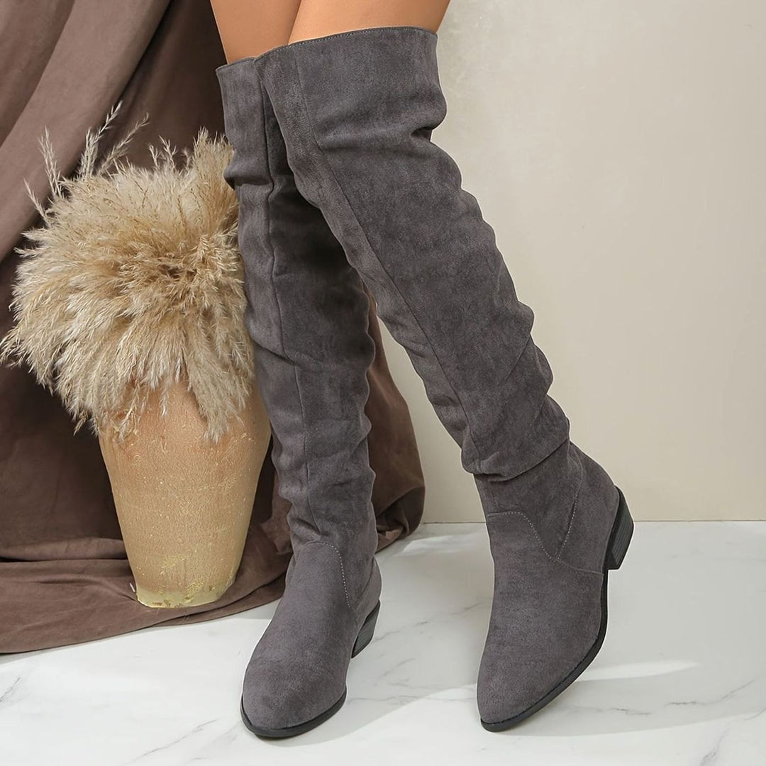 Women's Slouchy Over-the-Knee Suede Block-Heel Boots - Gray