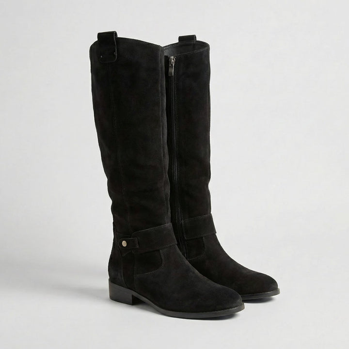 Women's Slouchy Suede-Look Knee High Boots Low Heel - Black