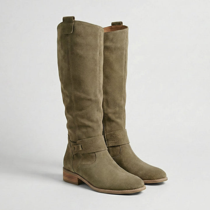Women's Slouchy Suede-Look Knee High Boots Low Heel - Green