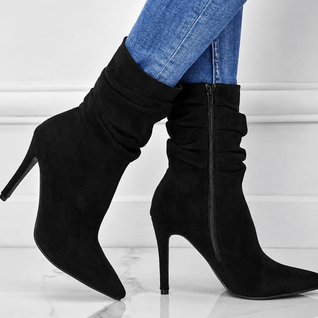 Women's Slouchy Suede Stiletto Pointed-Toe Ankle Boots - Black