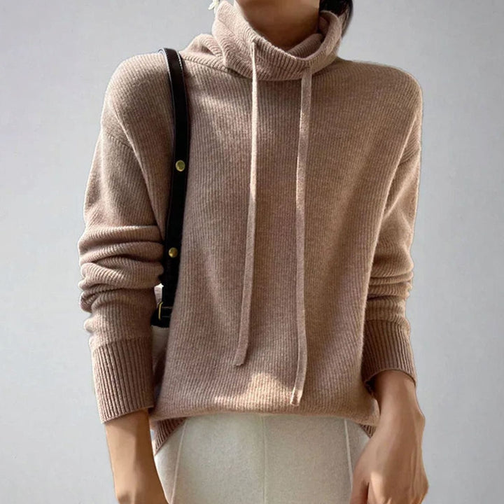 Women's Slouchy Turtleneck Drawstring Pullover Sweater - Pastel Pink
