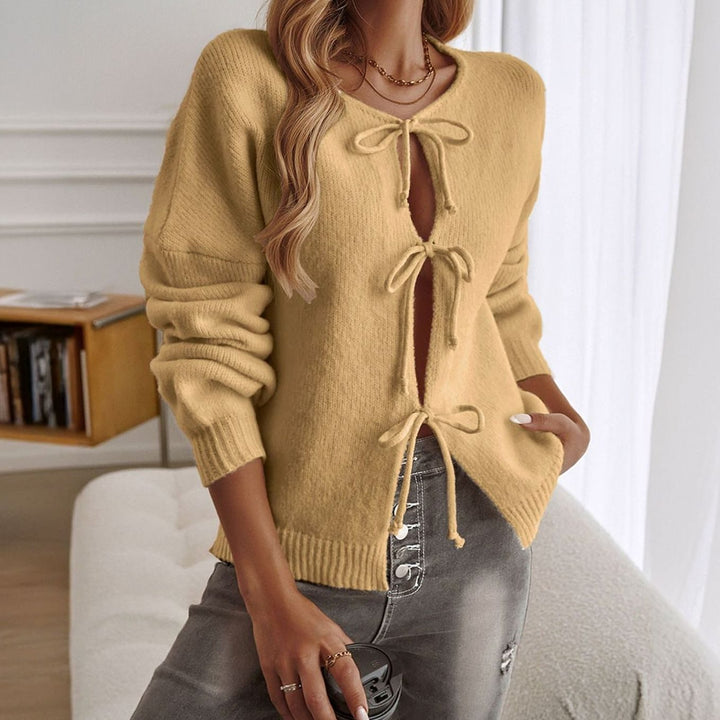 Women's Soft Knit Tie-Front Long-Sleeve Cardigan - Yellow