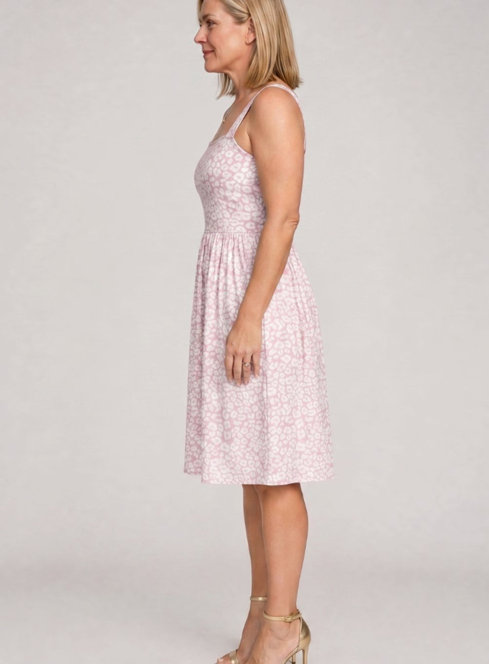 Women's Square Neck Floral Print Sleeveless Knee-Length Dress