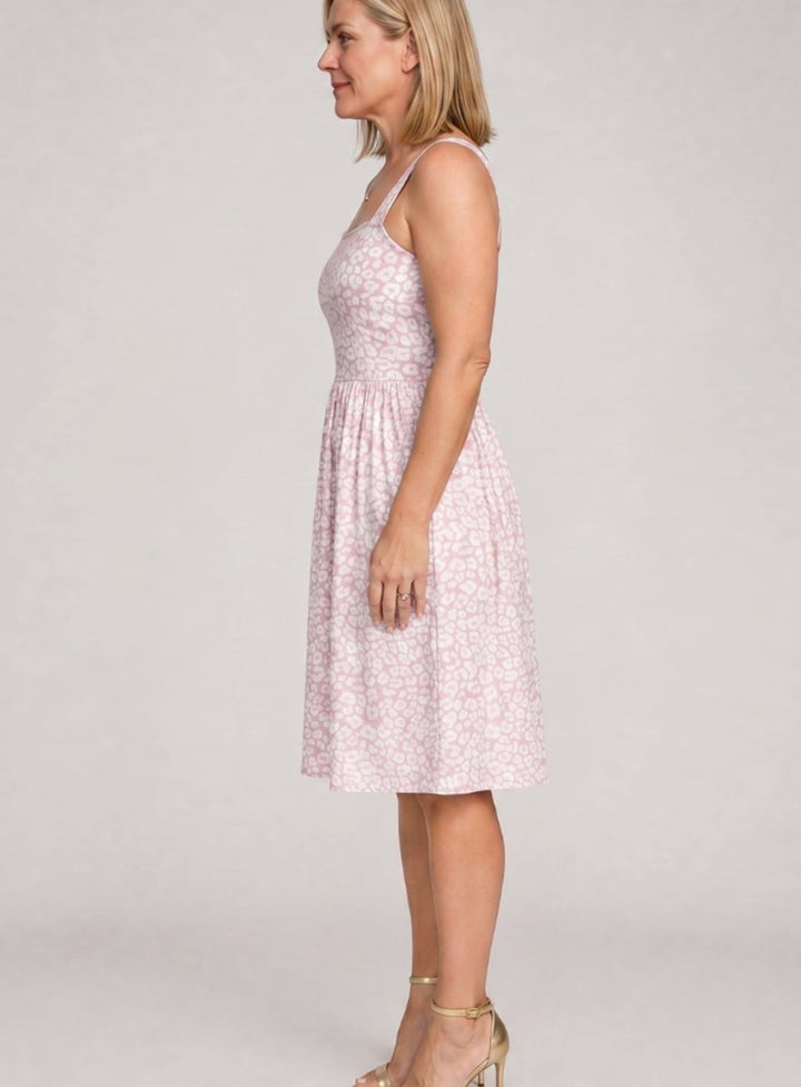 Women's Square Neck Floral Print Sleeveless Knee-Length Dress