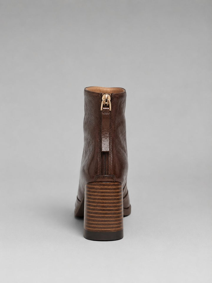 Women's Square-Toe Block-Heel Leather Ankle Boots