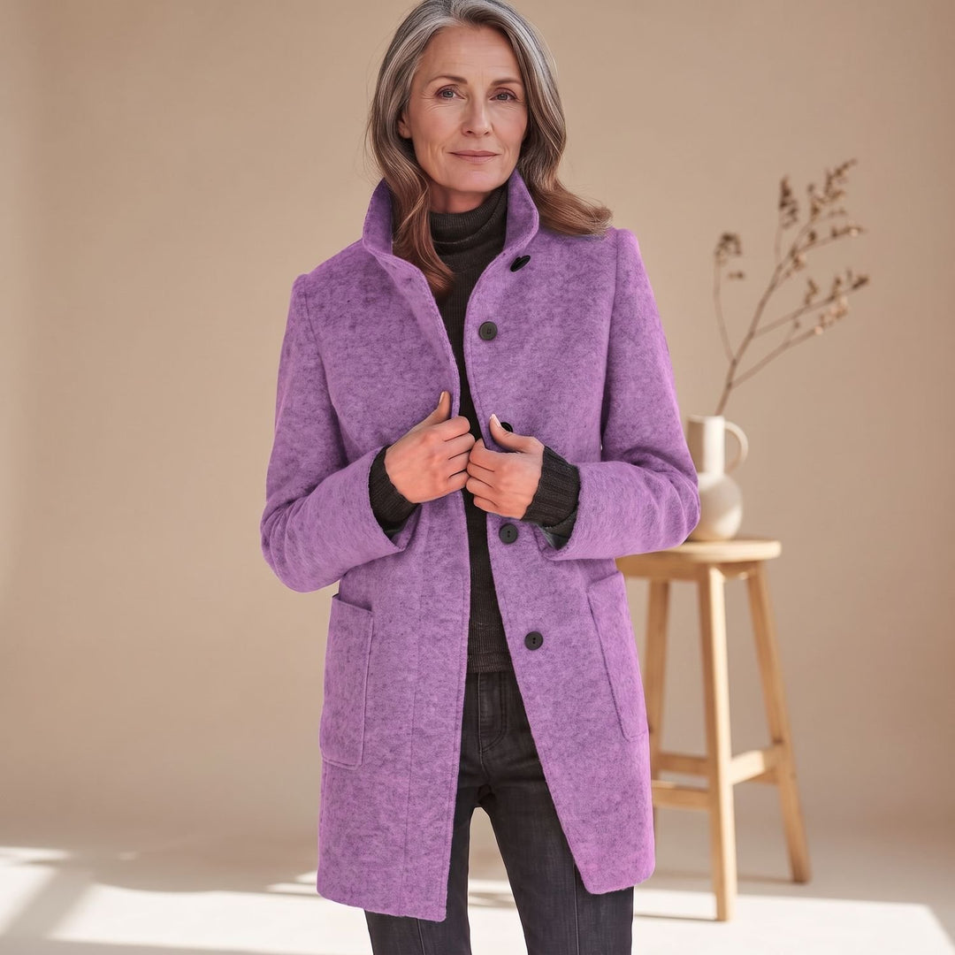 Women's Stand-Collar Button-Front Wool-Blend Midi Coat - Pink