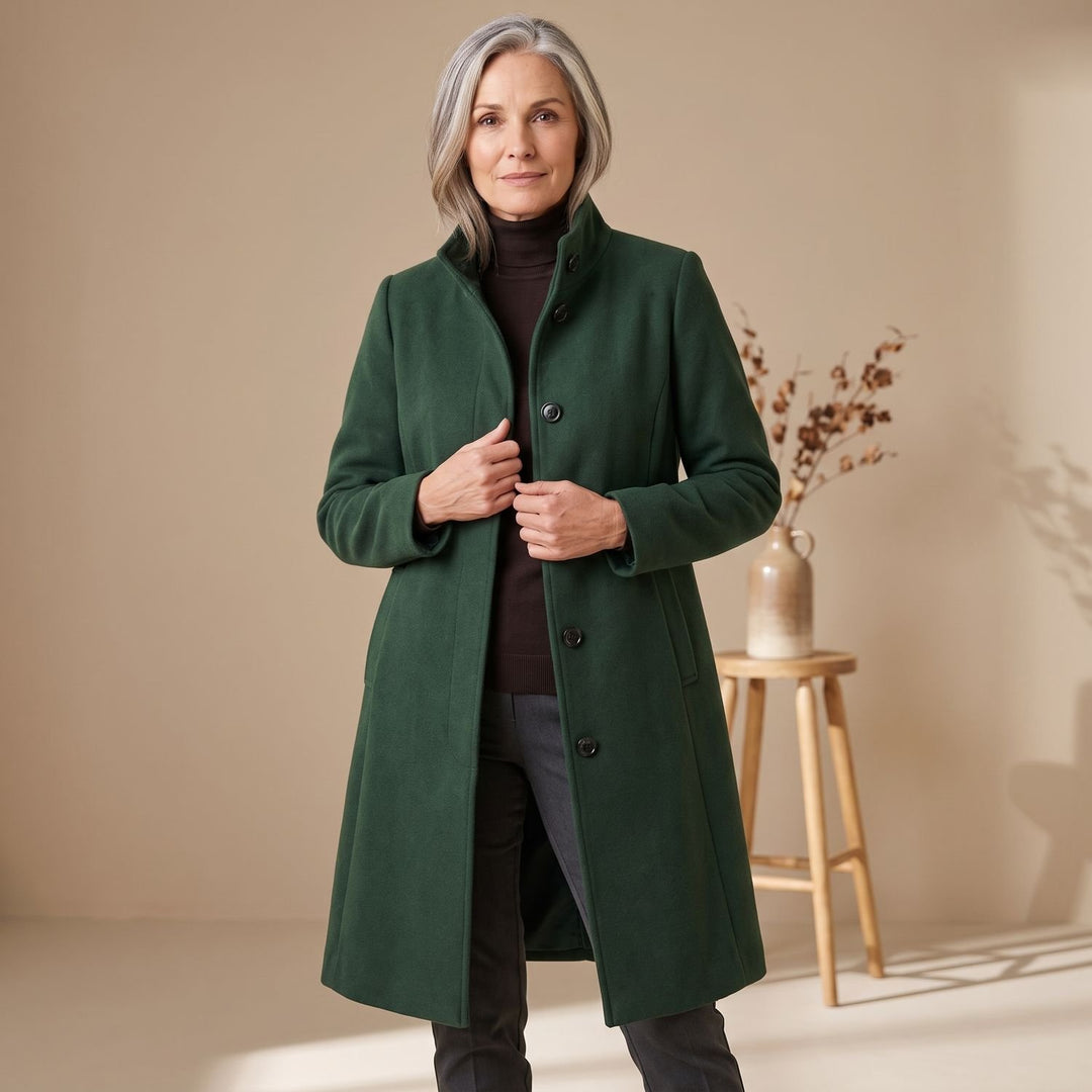 Women's Stand-Collar Button-Front Wool-Blend Midi Coat - Green