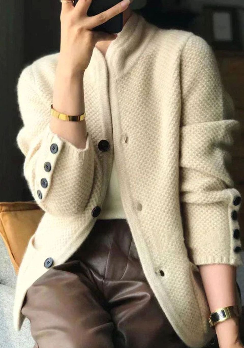 Women's Stand-Collar Button-Up Knit Cardigan Sweater