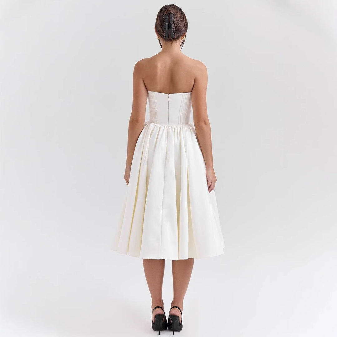 Women's Strapless Corset-Top Satin Midi Cocktail Dress