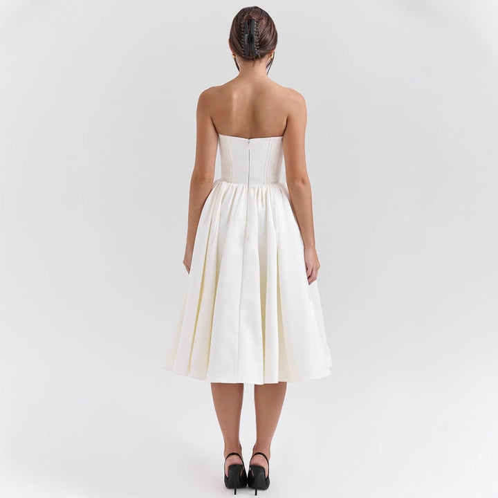 Women's Strapless Corset-Top Satin Midi Cocktail Dress