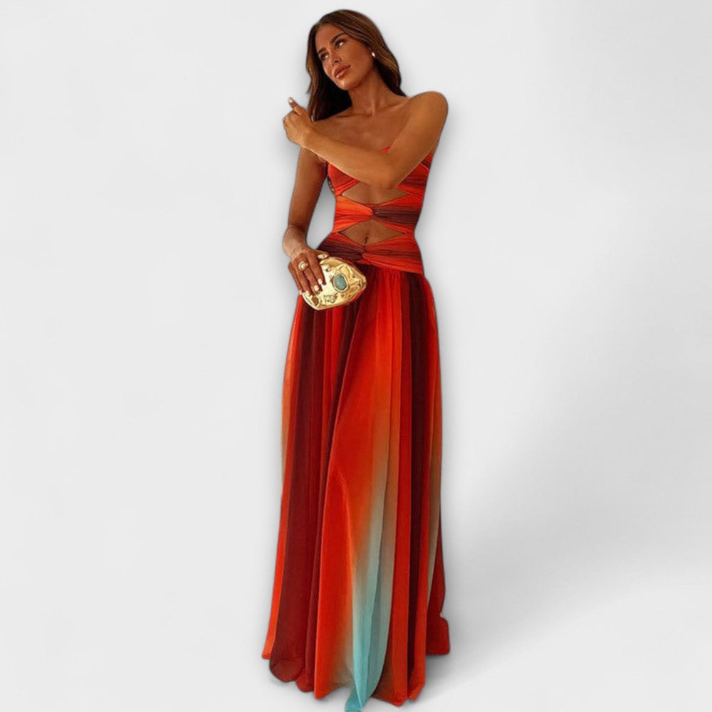 Women's Strapless Cutout Flowing A-Line Maxi Dress