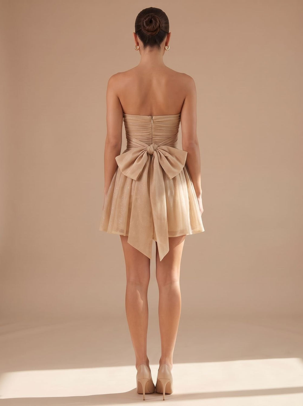 Women's Strapless Glitter Tulle Skater Mini Sequin Dress