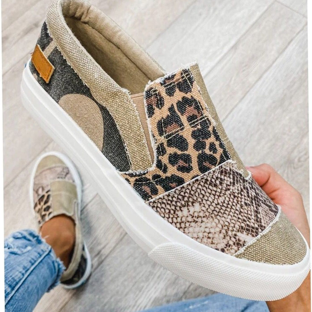 Women's Stretch Slip-On Animal Print Shoes Canvas Sneakers - Khaki