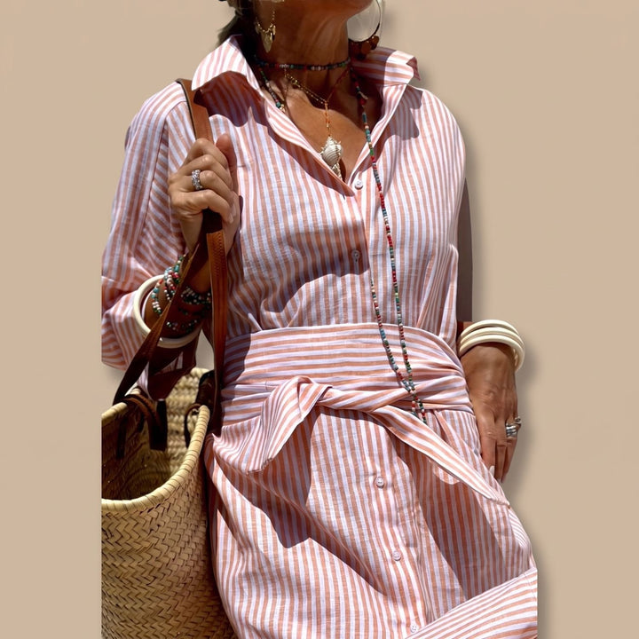 Women's Striped Button-Down Relaxed Midi Shirt Dress