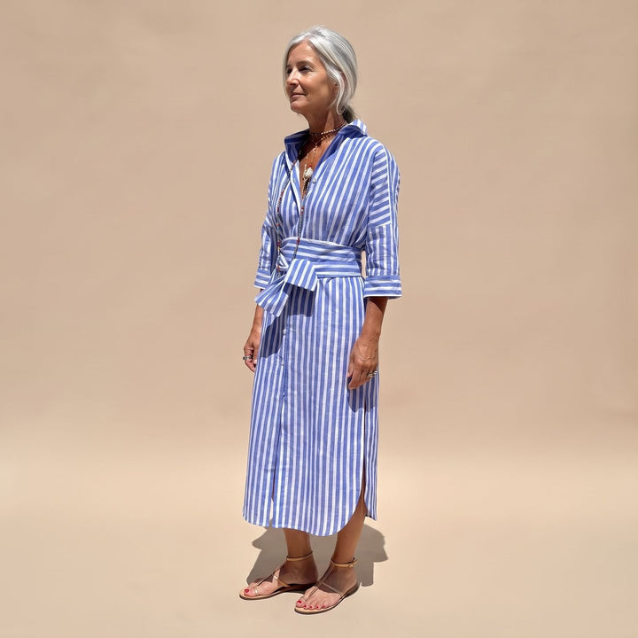 Women's Striped Button-Down Relaxed Midi Shirt Dress