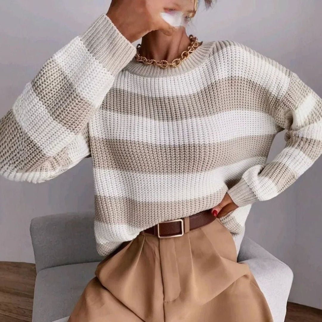 Women's Striped Crewneck Relaxed-Fit Knit Sweater