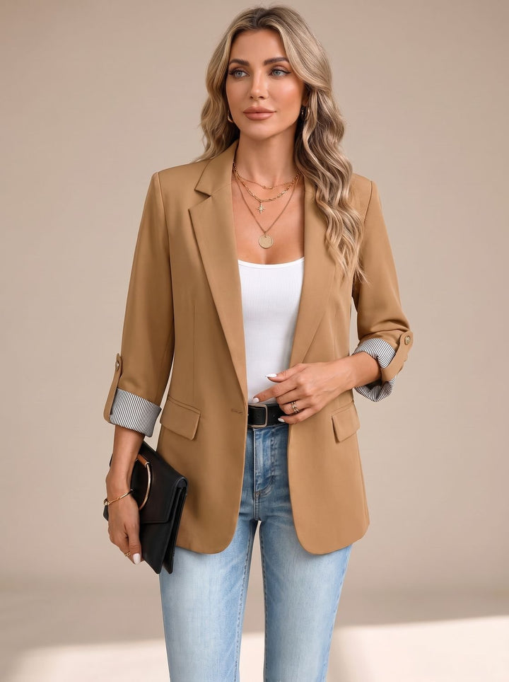 Women's Striped-Cuff Rollable Sleeve Soft-Tailored Blazer - Brown