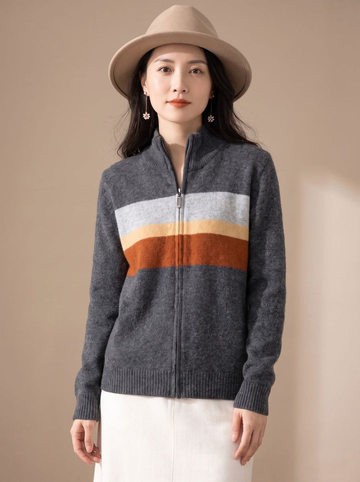 Women's Striped Full-Zip Knit Cardigan Sweater