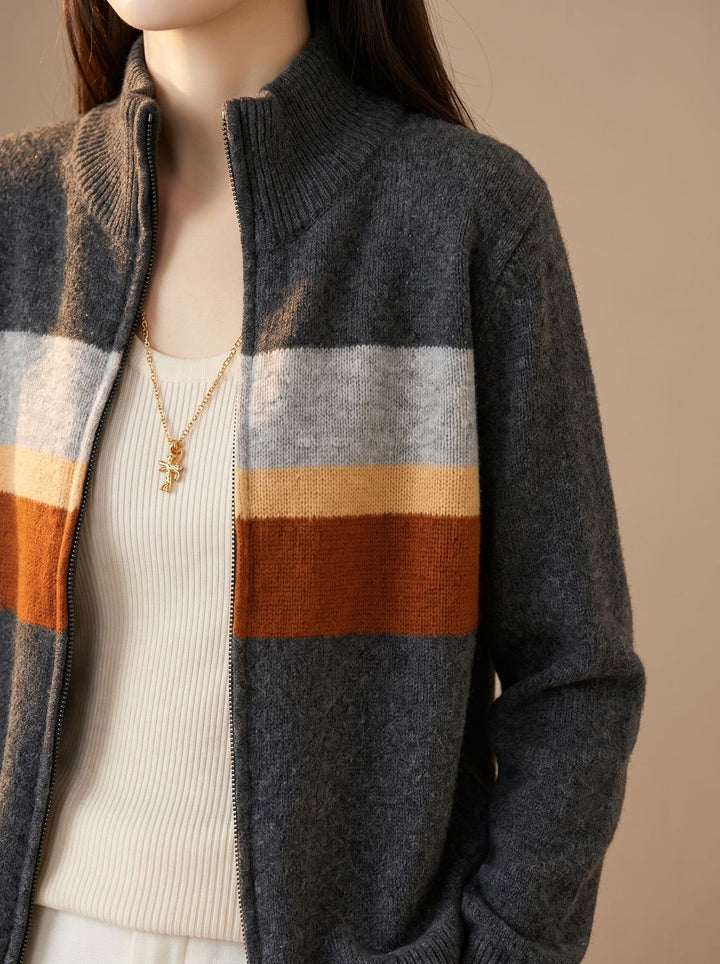Women's Striped Full-Zip Knit Cardigan Sweater
