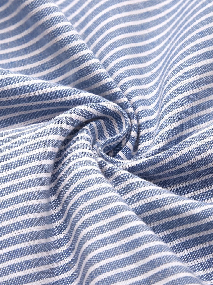 Women's Striped Short-Sleeve Button-Detail Midi Occasion Dress