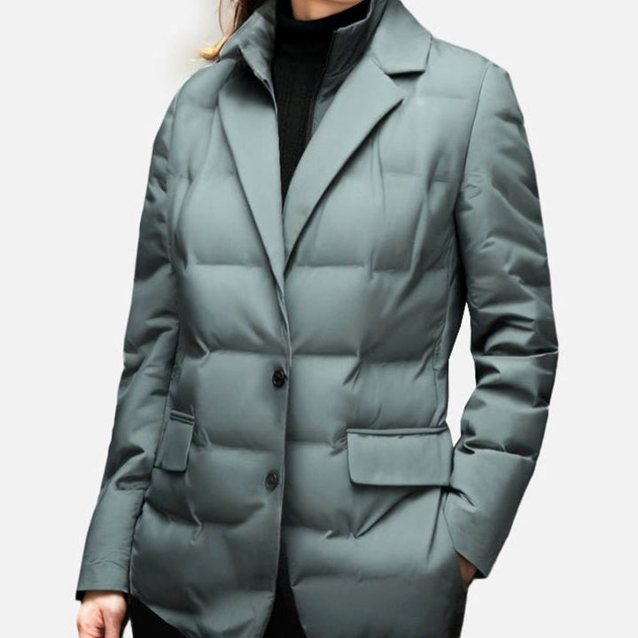 Women's Structured Puffer Blazer-Style Button-Front Winter Jacket