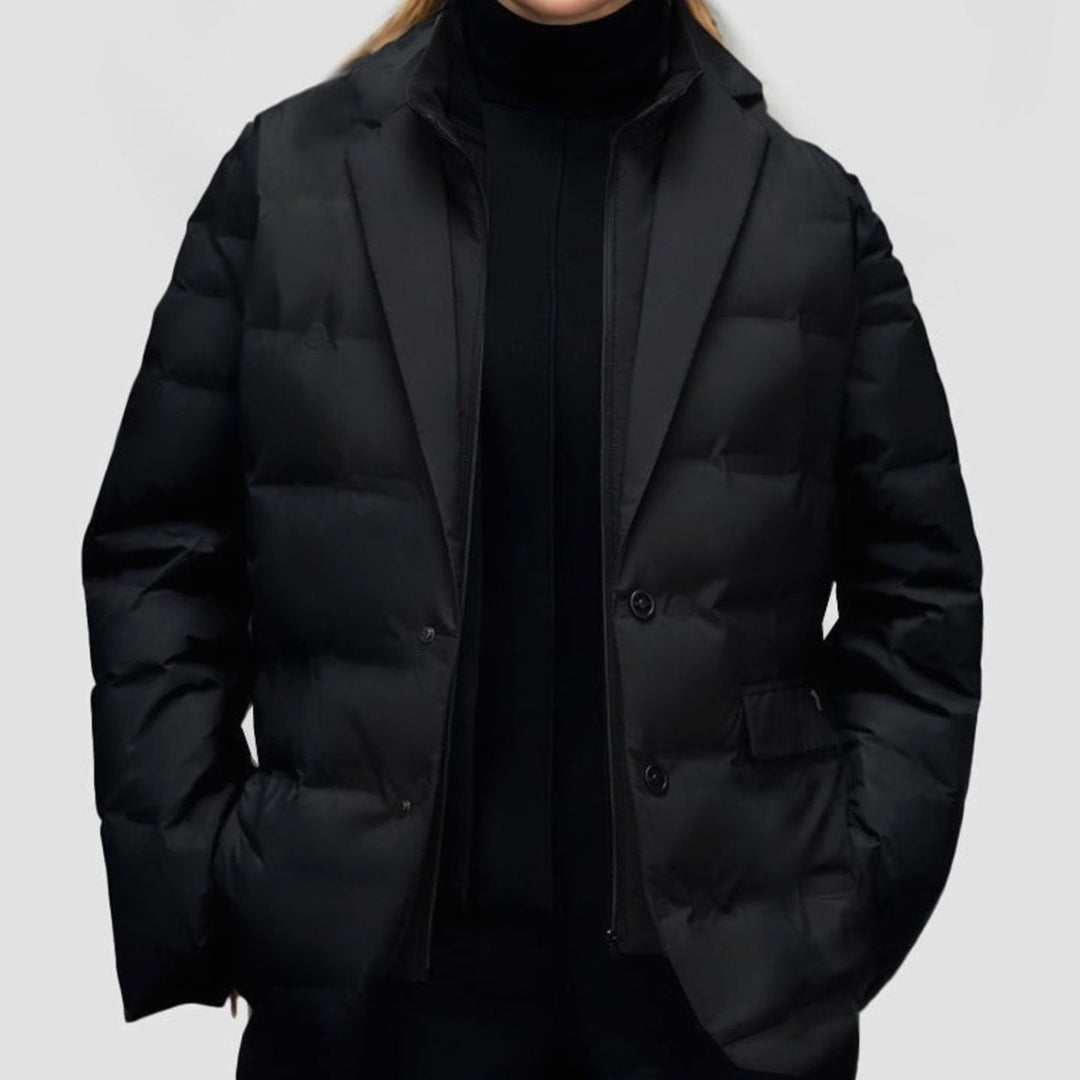 Women's Structured Puffer Blazer-Style Button-Front Winter Jacket