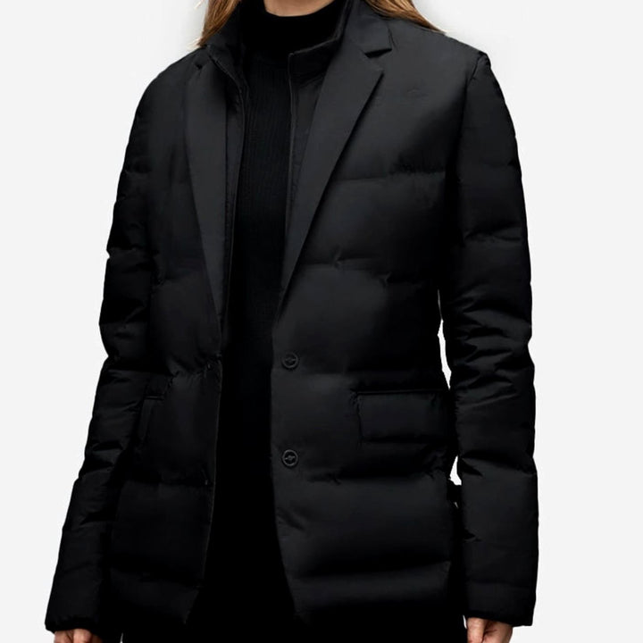 Women's Structured Puffer Blazer-Style Button-Front Winter Jacket