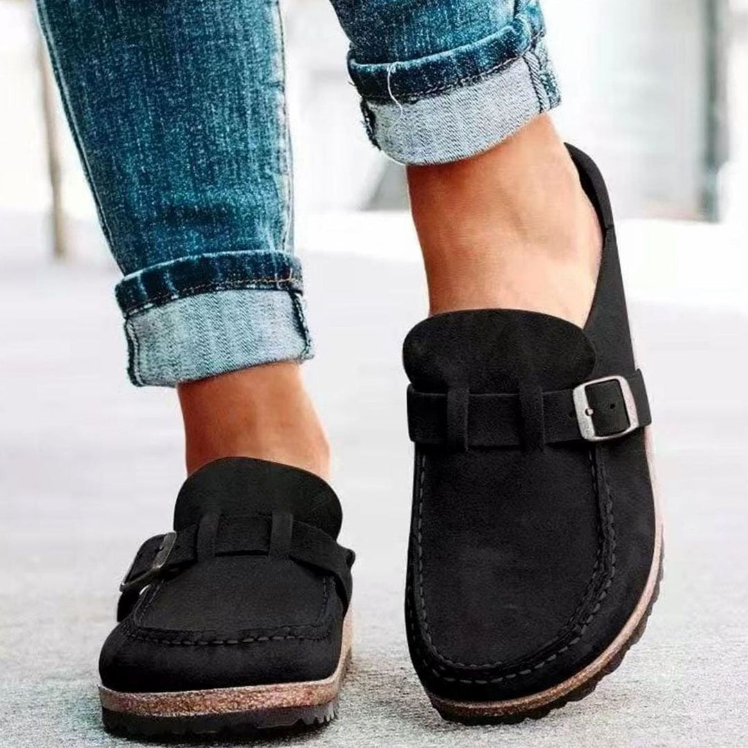 Women's Suede Buckle Slip-On Loafers - Black