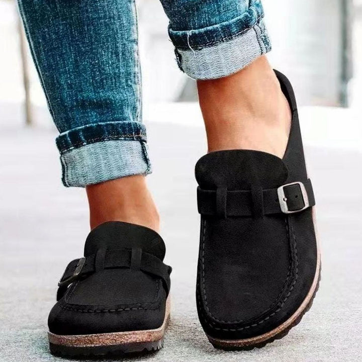 Women's Suede Buckle Slip-On Loafers - Black