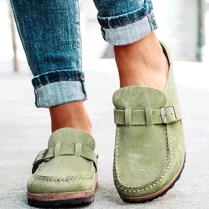 Women's Suede Buckle Slip-On Loafers - Green